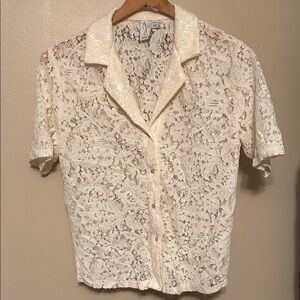 Joie Ivory Lace Button-Up Blouse